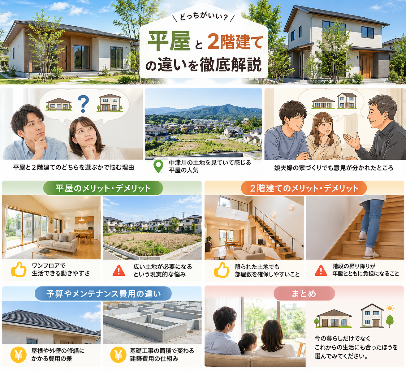 平屋と2階建てはどちらを選ぶ？土地の広さや維持費からメリットデメリットを比較